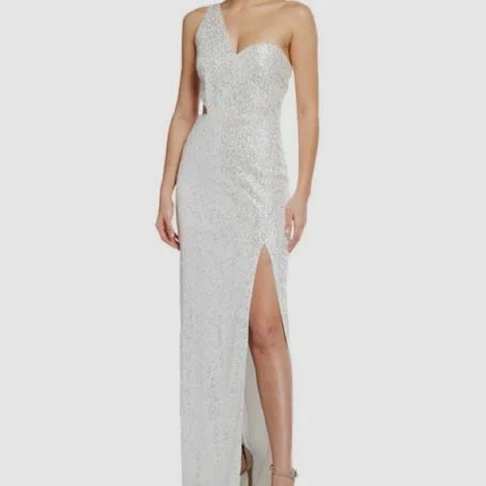White sequined opened sided Aiden gown size 2